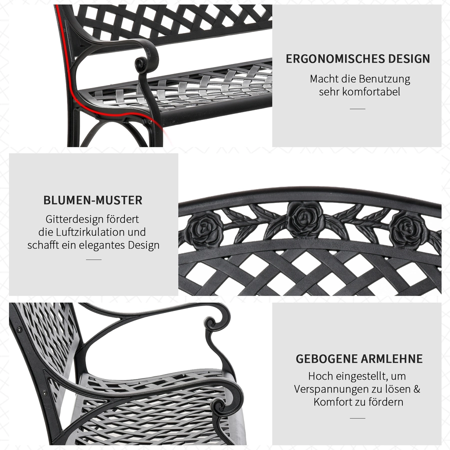 Outsunny Gartenbank aus Aluminium schwarz