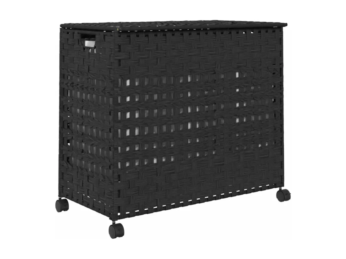 Panier à linge avec roulettes noir 66x35x60 résine tressée