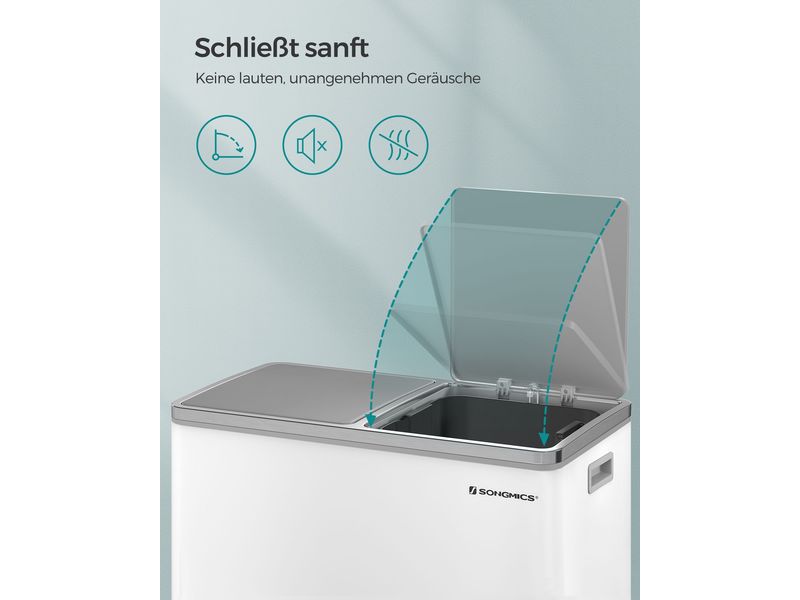 Songmics Abfalleimer Mülleimer 60 l, Weiss Treteimer mit zwei Fächern