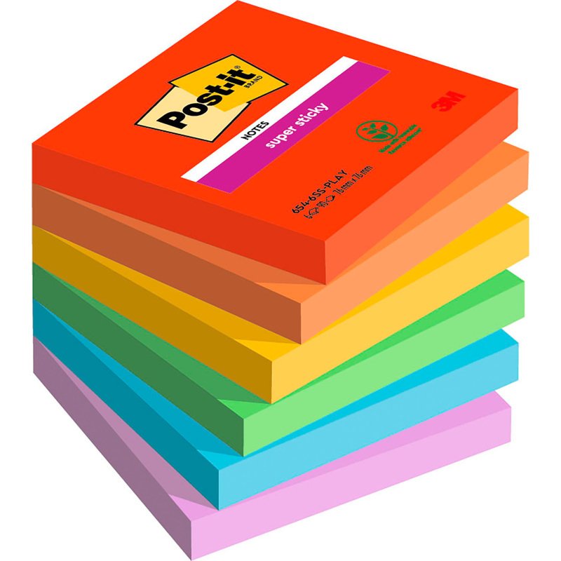 Notes repositionnables couleurs Playful Super Sticky Post-it - bloc de 90 feuilles = Pour l'achat 12 notes repositionnables, 1 sachet de M&M OFFERT