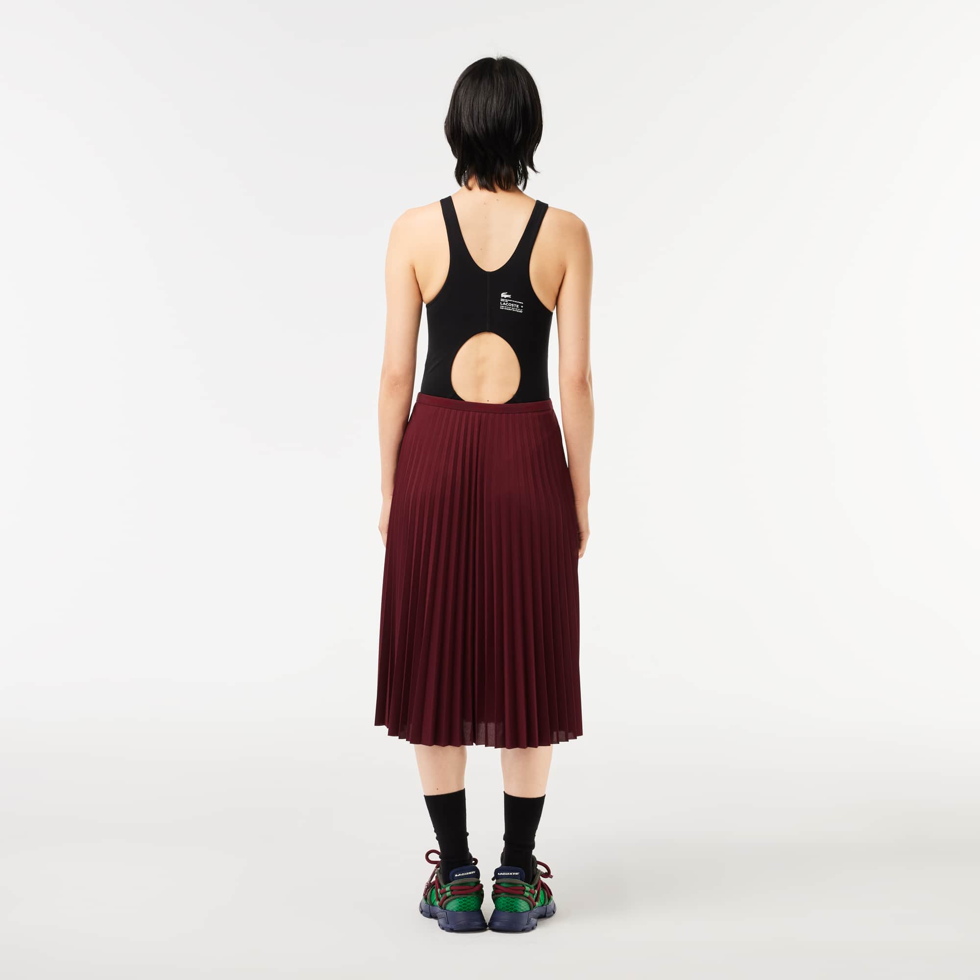 Jupe plissée unie fluide à taille élastiquée Robes & Jupes - Rouge - Lacoste - Femme