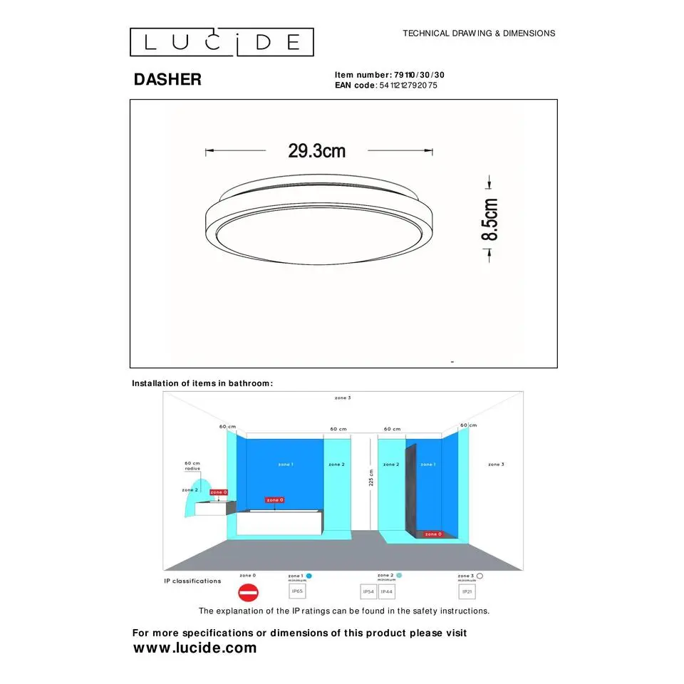 Lucide DASHER Plafonnière - Zwart