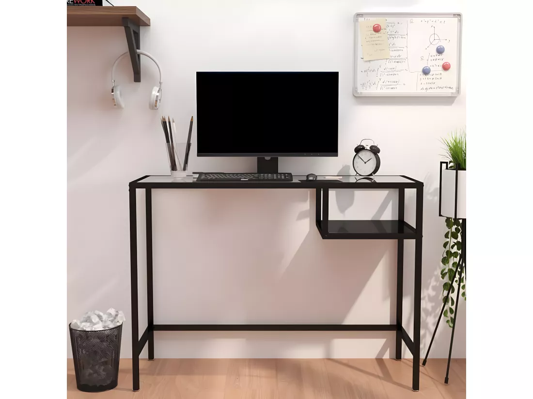 Bureau d'ordinateur Noir 100x36x74 cm Verre