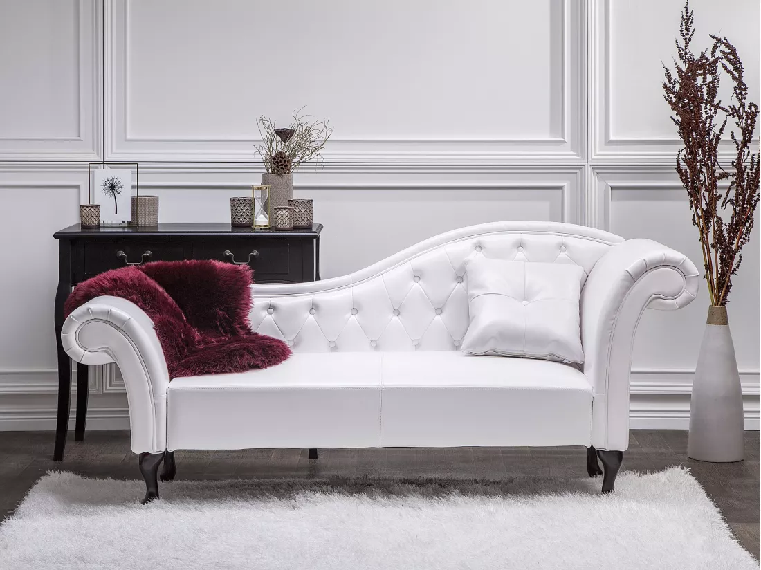 Méridienne Chesterfield blanche côté droit LATTES