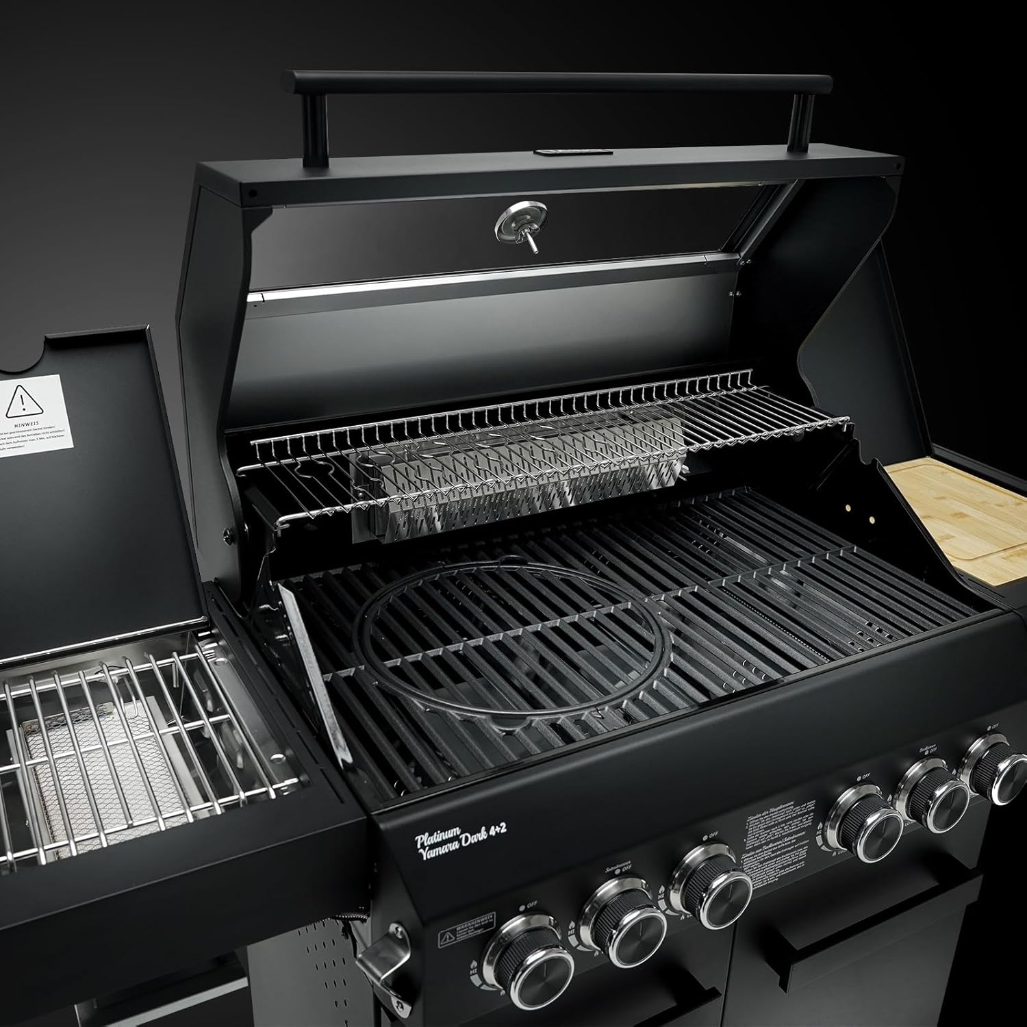 TAINO PLATINUM YAMARA DARK 4+2 Gasgrill Stahl 4 Brenner Keramik Sear-Burner Keramik Backburner Piezo-Zündung Grillrost Gusseisen