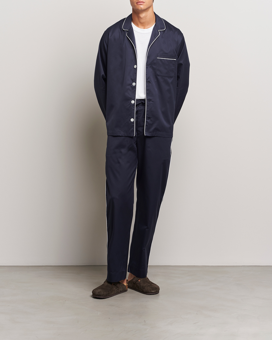 Tekla Sateen Pyjama Shirt Chelsea Navy
