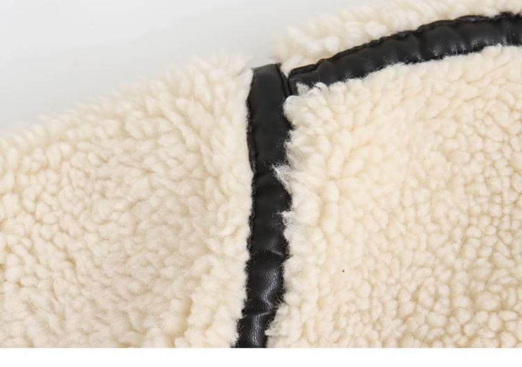 SugaYuja - Fleece jack met kraag, imitatieleren paneel en contrasterende bies