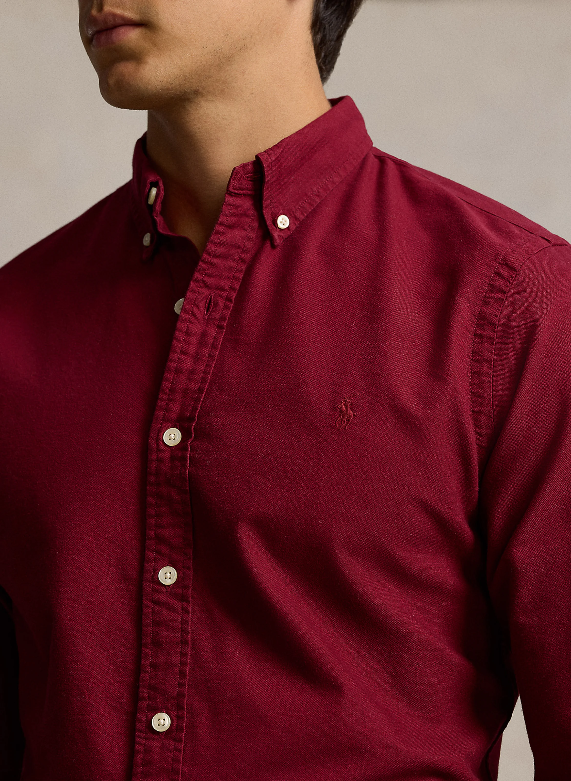 Chemise col boutonné slim fit en coton | Rouge