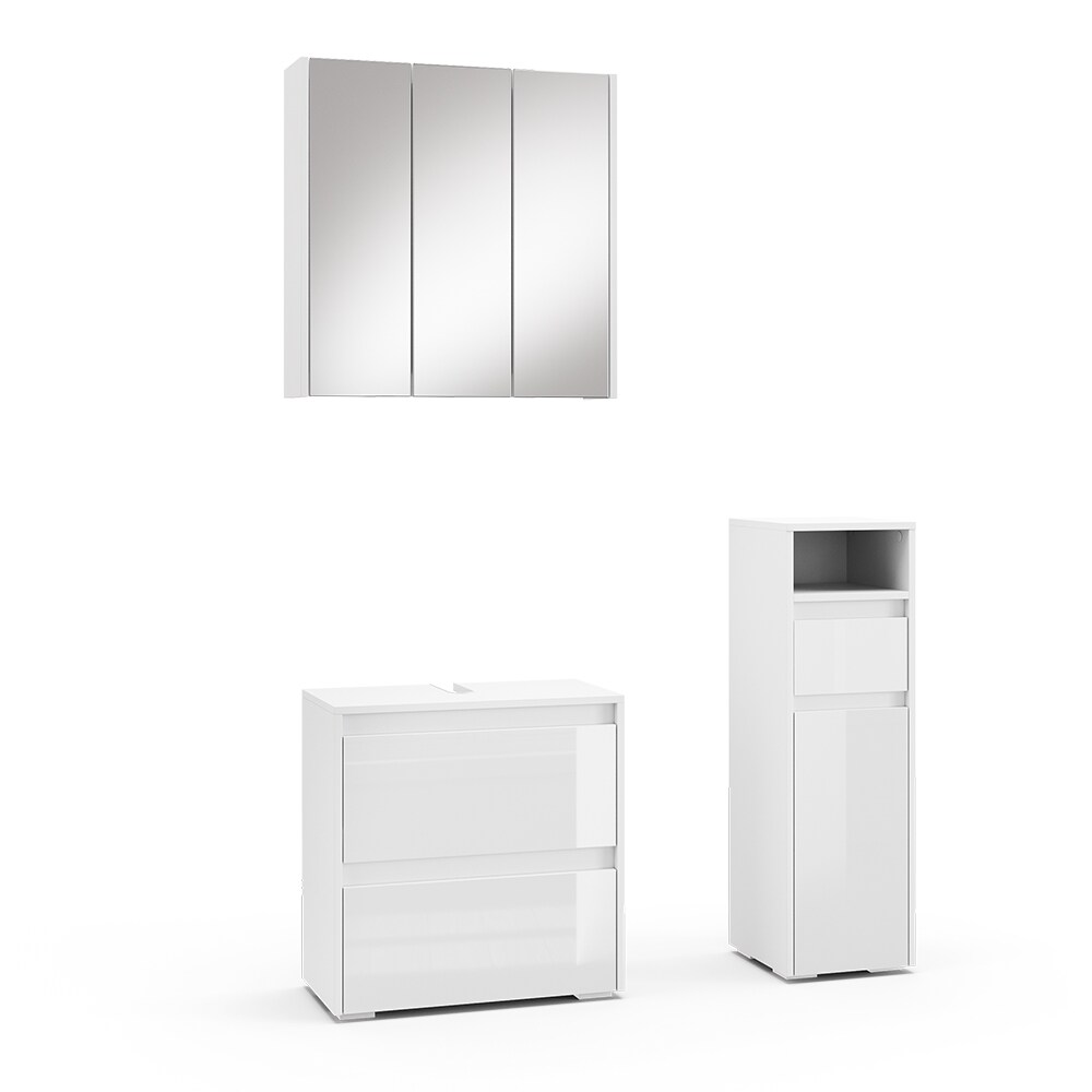 Vicco Badmöbel-Set Badezimmer-Möbel Bad-Schrank Majest Weiß Hochglanz modern Badezimmerschrank Waschbeckenunterschrank Spiegelschrank Midischrank Schranktür Schrankfach Schrankschublade