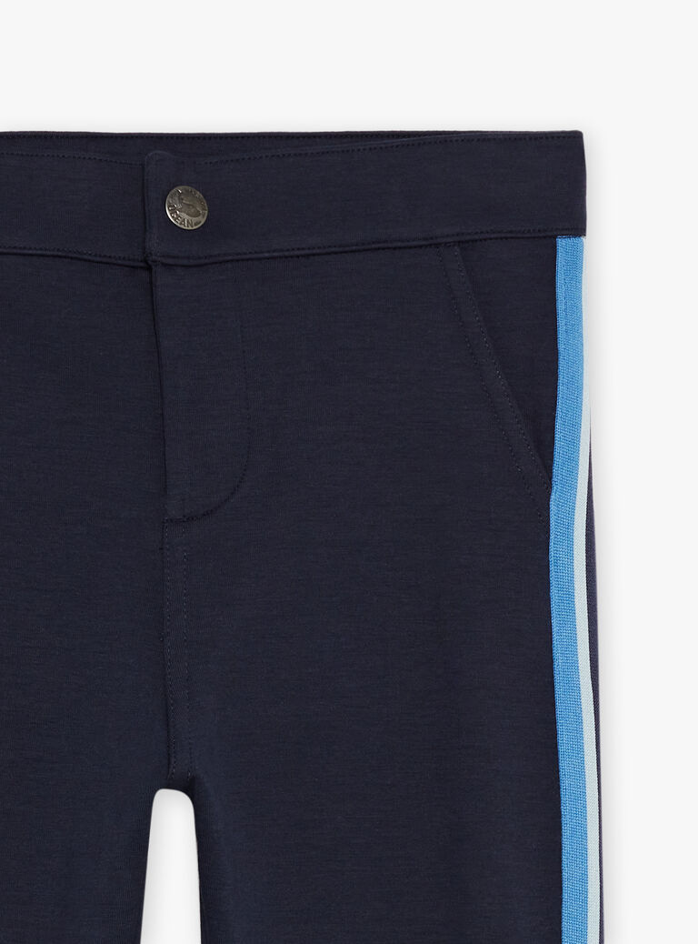 Pantalon bleu marine à bandes contrastantes