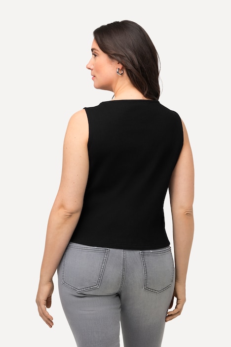 Top, Rippjersey, Slim, V-Ausschnitt, ärmellos