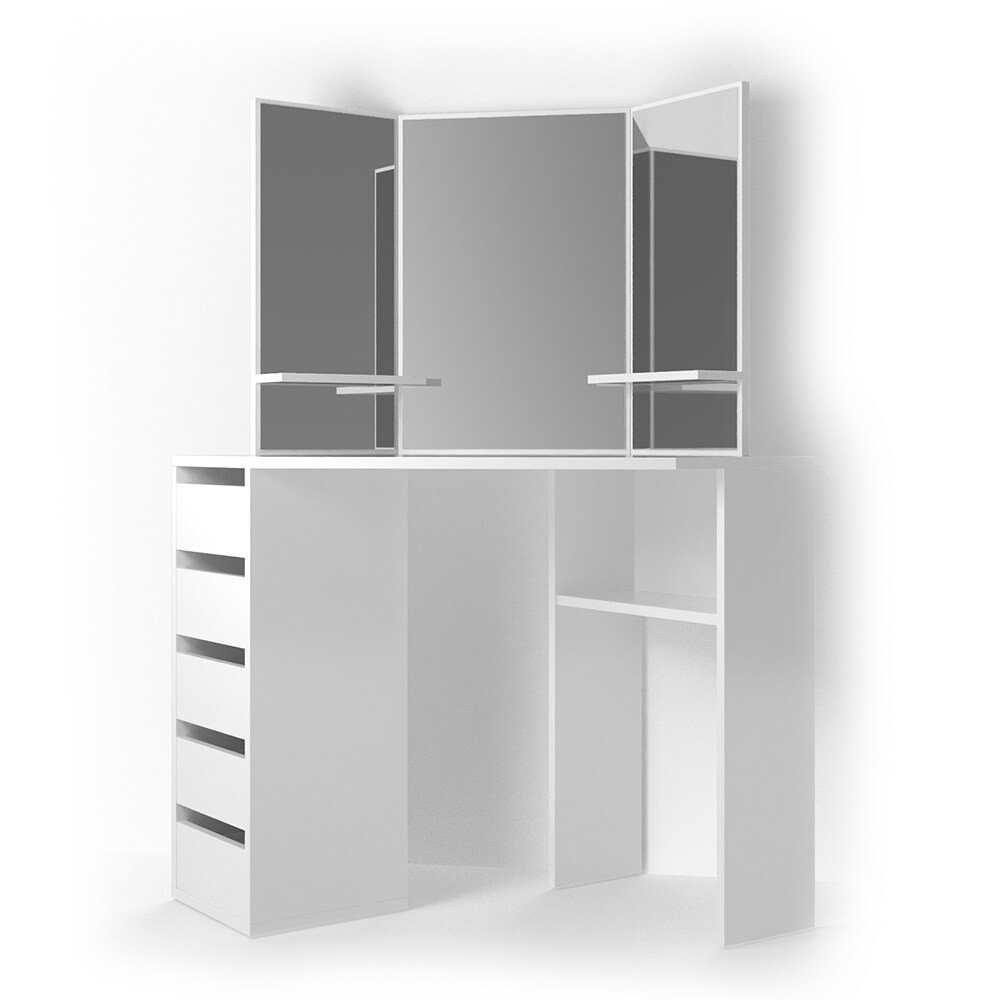 Vicco Eckschminktisch Frisiertisch Schminkkommode Arielle Weiß Spiegel 110x145 cm modern Schlafzimmer Kommode Schublade Ablage Aufbewahrung Kosmetiktisch Schminkkonsole Make-Up-Tisch