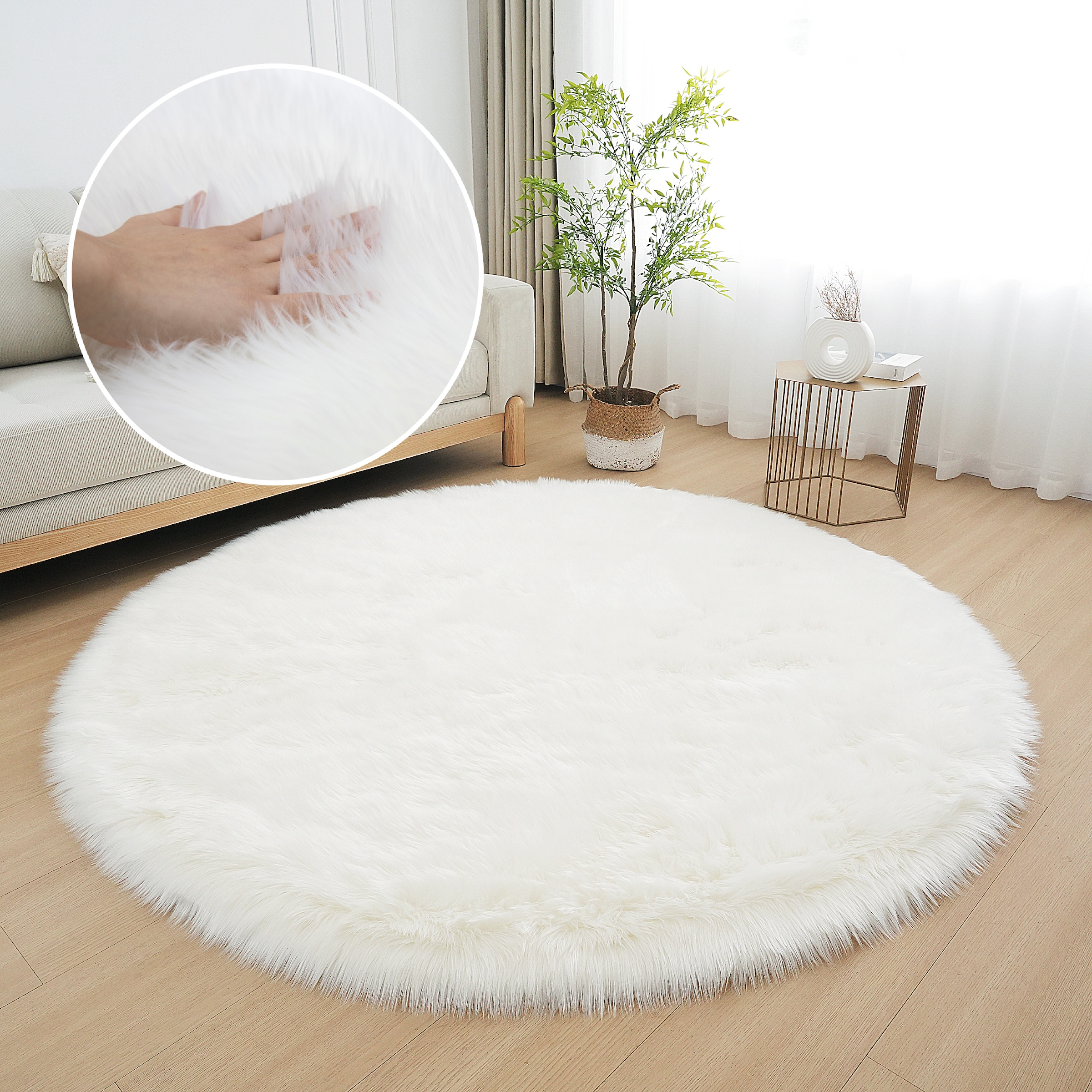 my home Fellteppich »Dena, Hochflor Teppiche« rund 60 mm Höhe Kunstfell, weich, Uni-Farben, Wohnzimmer, Schlafzimmer, Esszimmer