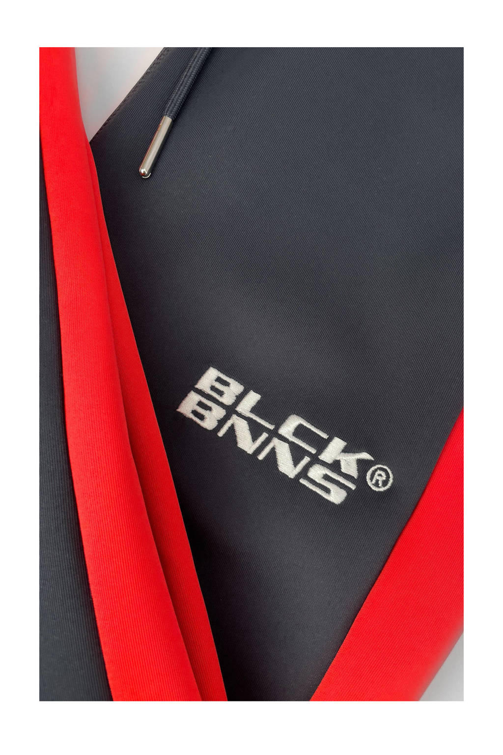 BLACK BANANAS regular fit joggingbroek JR. TRACE met zijstreep en borduursels donkergrijs/rood