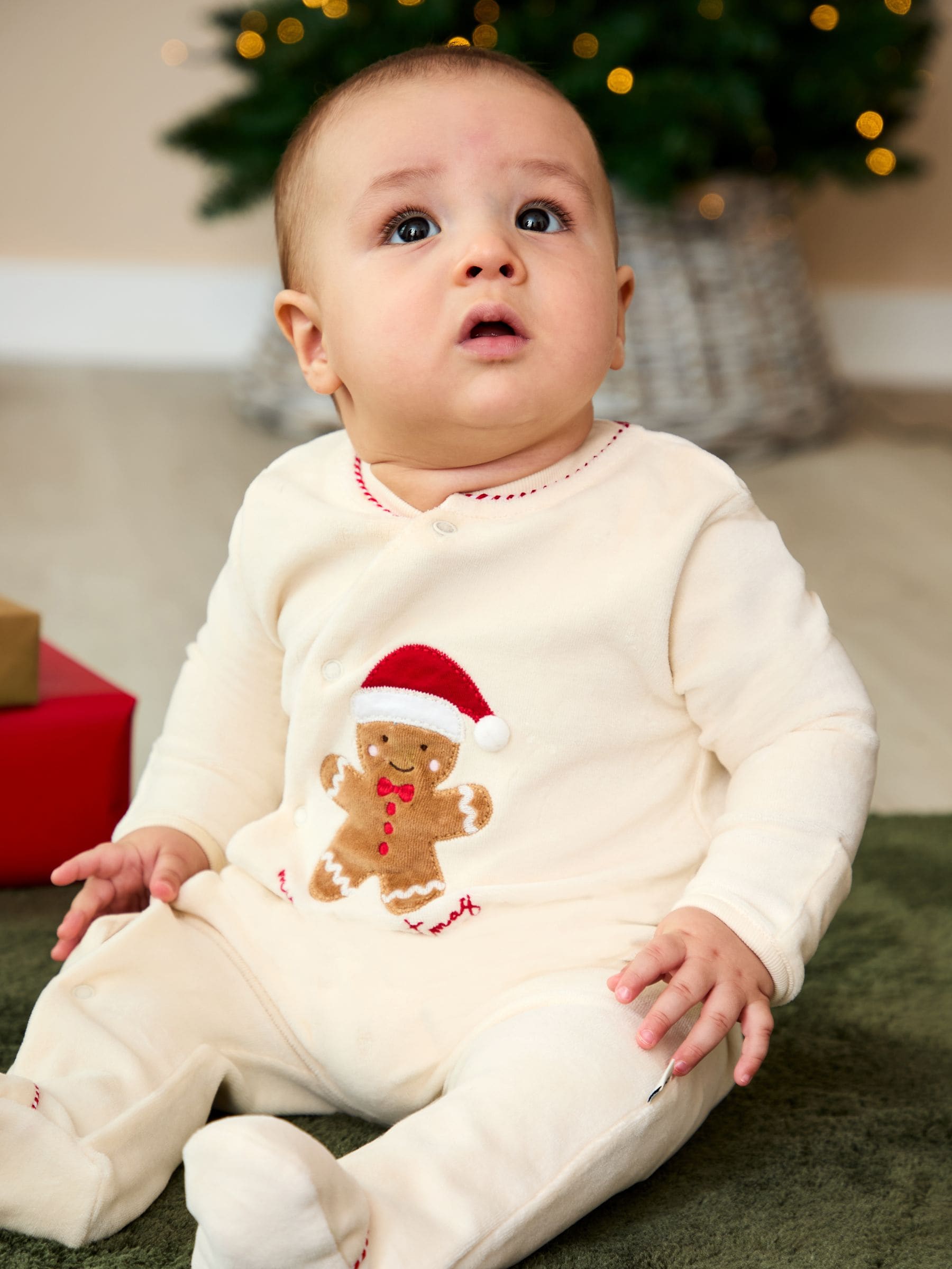 JoJo Maman Bébé Mijn Eerste Kerstmis Gingerbreadman velours All-in-one