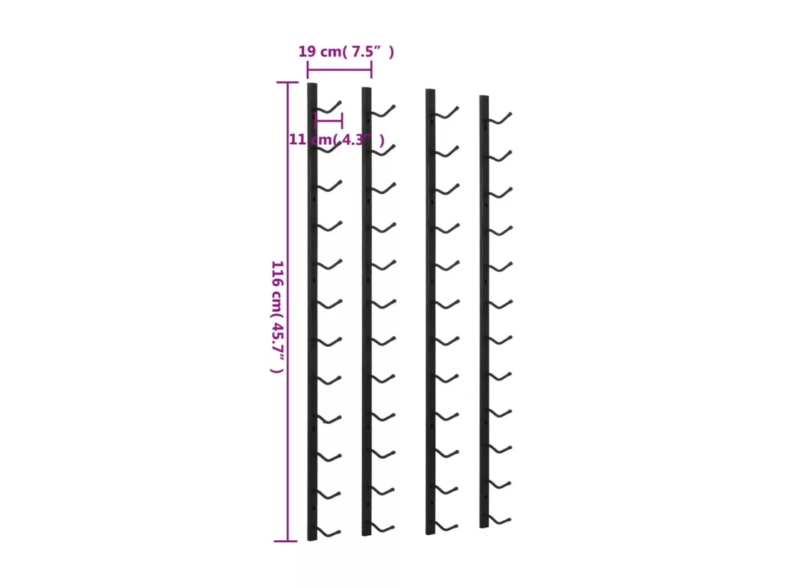 Prolenta Premium - Casiers à bouteilles mural pour 12 bouteilles 2 pcs noir fer