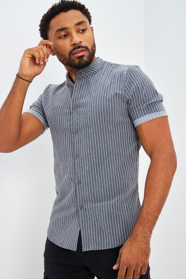 Chemise rayée grise col officier