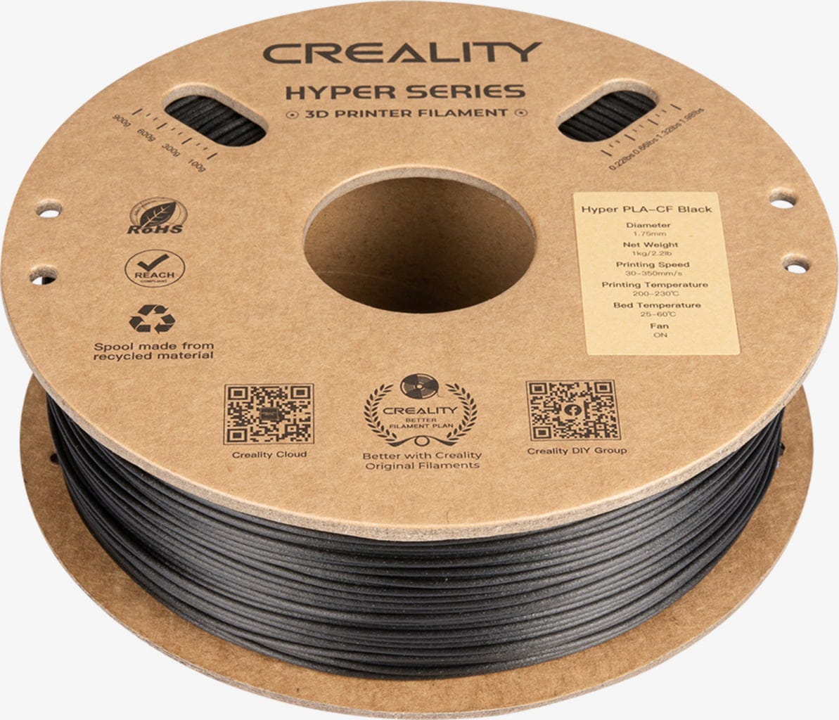 Creality  Hyper PLA-CF Black, 1,75 mm / 1000 g    Kohlefaserverstärktes PLA-Material