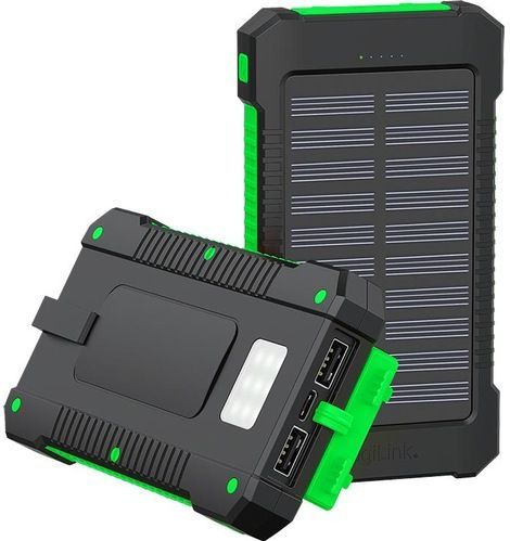 Powerbank - Zonne-energie - Zwart-Groen - 8000 mAh - 2 x USB Type A, IP44 Spatwaterbescherming