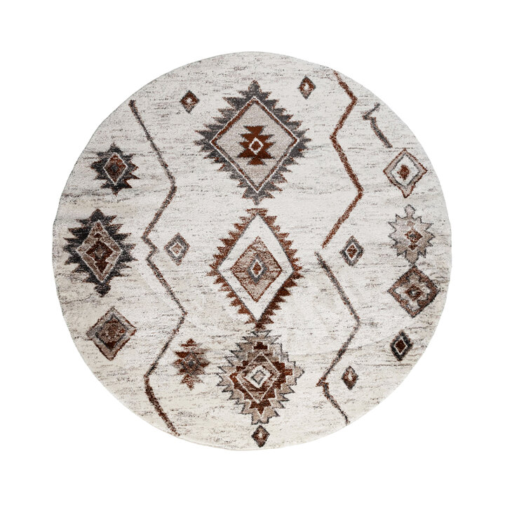 Rond hoogpolig vloerkleed - Blend Aztec Terra | Uniek
