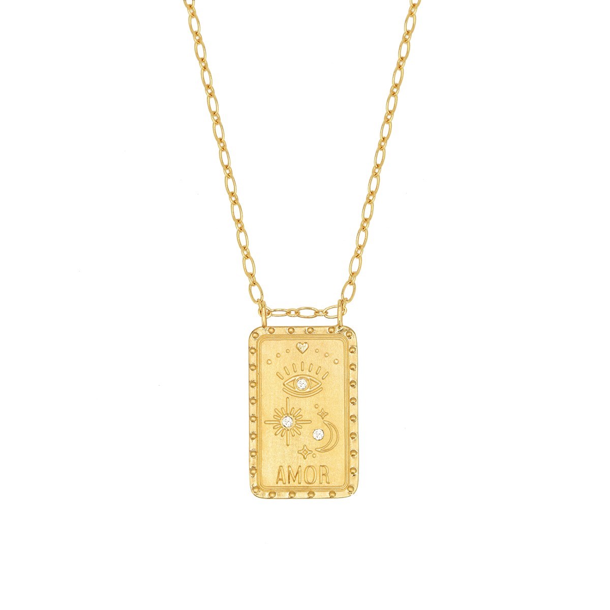 Collier chaine maille classique médaillon plaque zircons blanc BUENA VENTURA