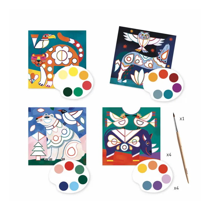 Djeco Cartes à peindre Le bestiaire - Set de 4