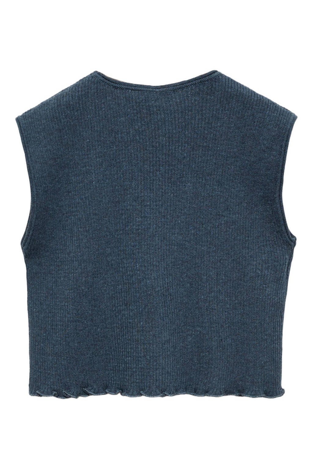 Mango Kids mouwloze top blauw rib gebreid