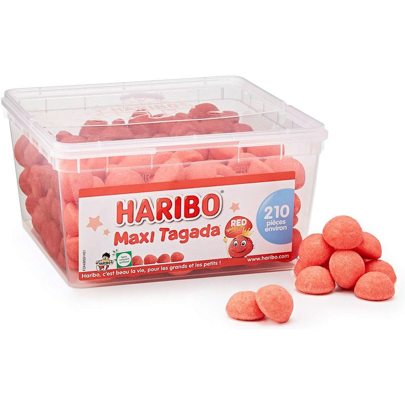 Bonbons maxi Tagada fraise Haribo - Boîte de 1,05 kg