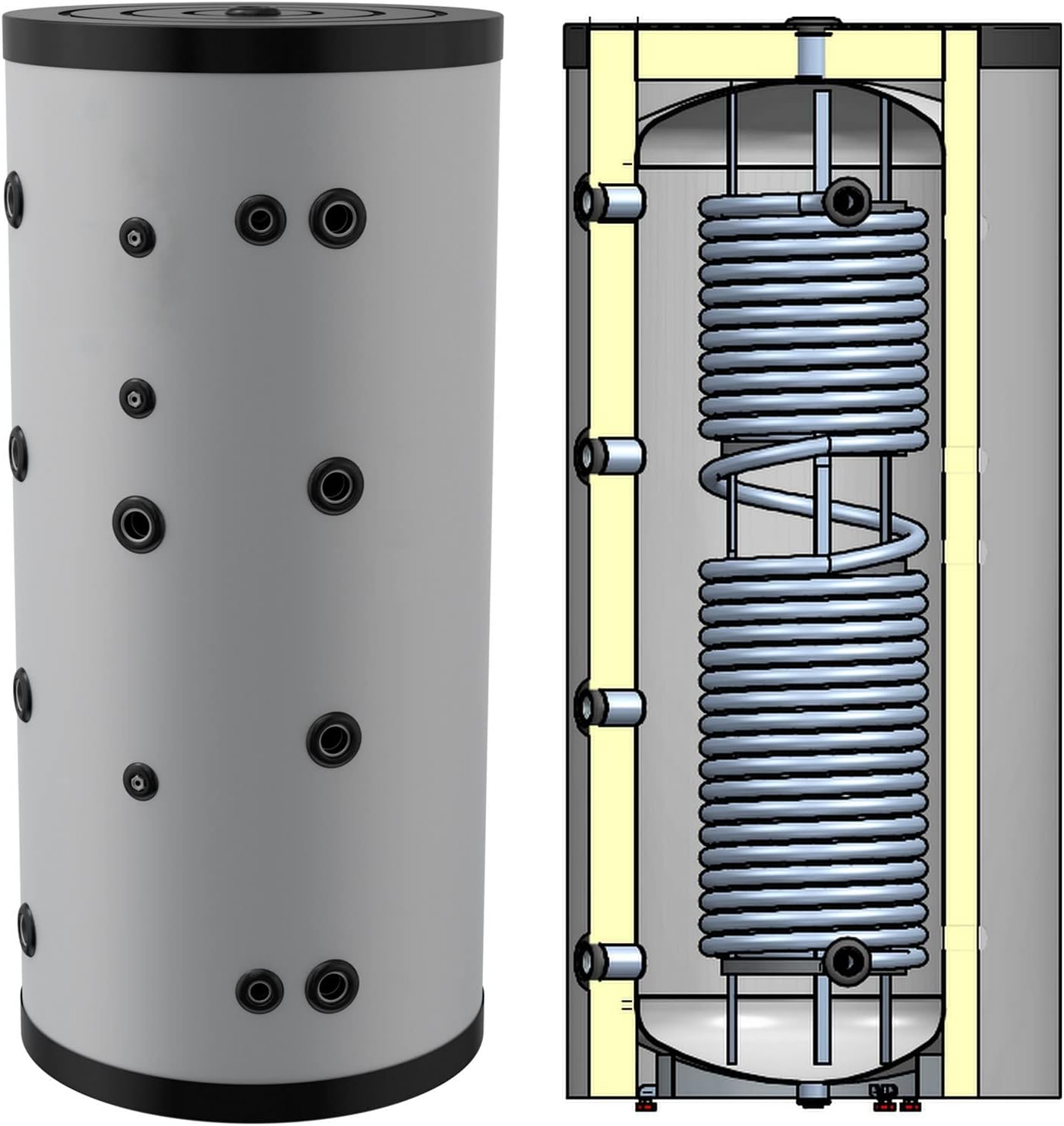 Hygienespeicher, Boiler mit Edelstahlwellrohr zur legionellenfreien Trinkwasseraufbereitung ohne zusätzlichen Wärmetauscher, Pufferspeicher, Trinkwasserspeicher 300 Liter