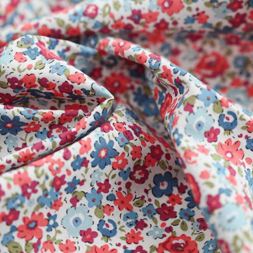 Tissu Coton Au Mètre Ex2411 Jardin Jean Corail