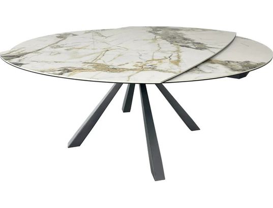 CONCEPT1 - Table Calypso blanc 115-190x180x77 céramique sur verre