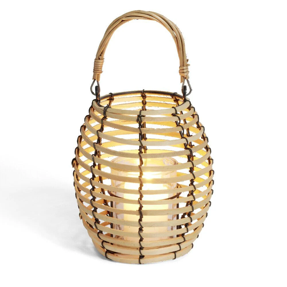 Lanterne rotin beige et noir Ø17xH17cm