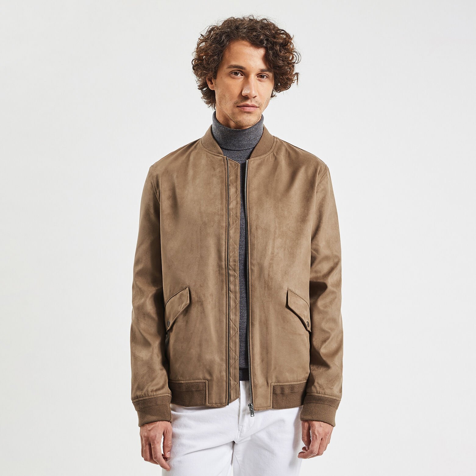 Blouson zippé aspect velours Jaune