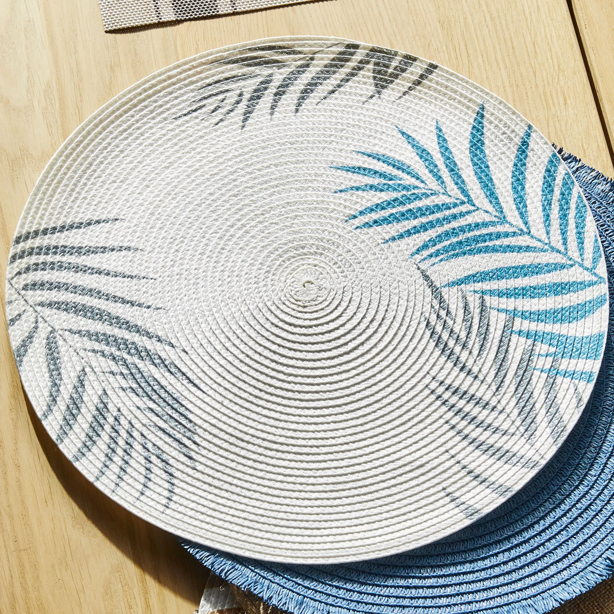 Platz-Set mit Palmblätter-Druck, Ø ca. 38cm