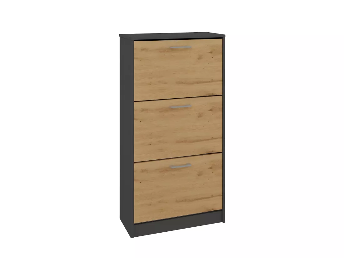FANO - Meuble à chaussures style moderne - 116x60x28 cm - Rangement chaussures 3 portes 6 niches - Meuble d'éntrée