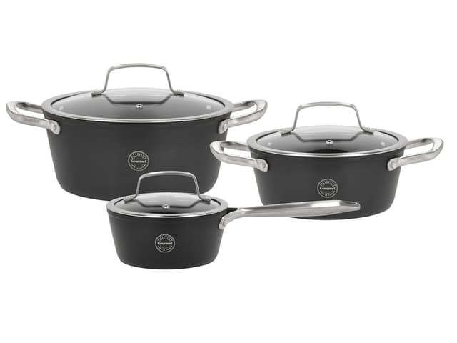 Pillivuyt Gourmet Grydesæt med glaslåg Black