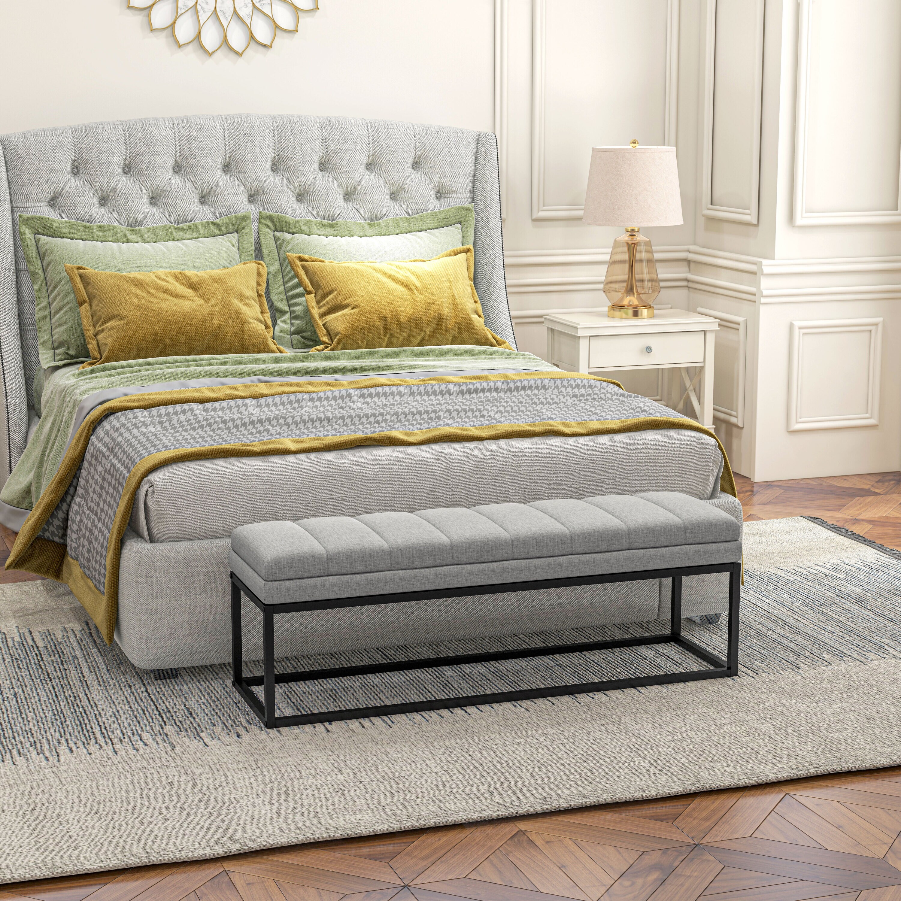 HOMCOM Sitzbank mit Stahlrahmen grau 120L x 44B x 45,5H cm