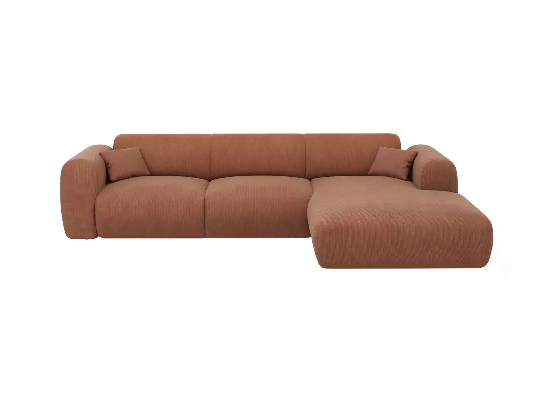Grand canapé d'angle droit en tissu texturé terracotta POGNI de Maison Céphy