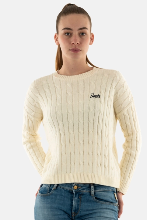 Pull léger superdry vintage dropped shoulder cable 71d off white