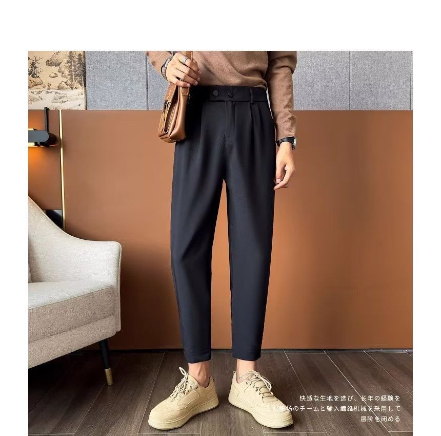 farrahces - Mid Rise Plain Cropped Tapered Dress Pants