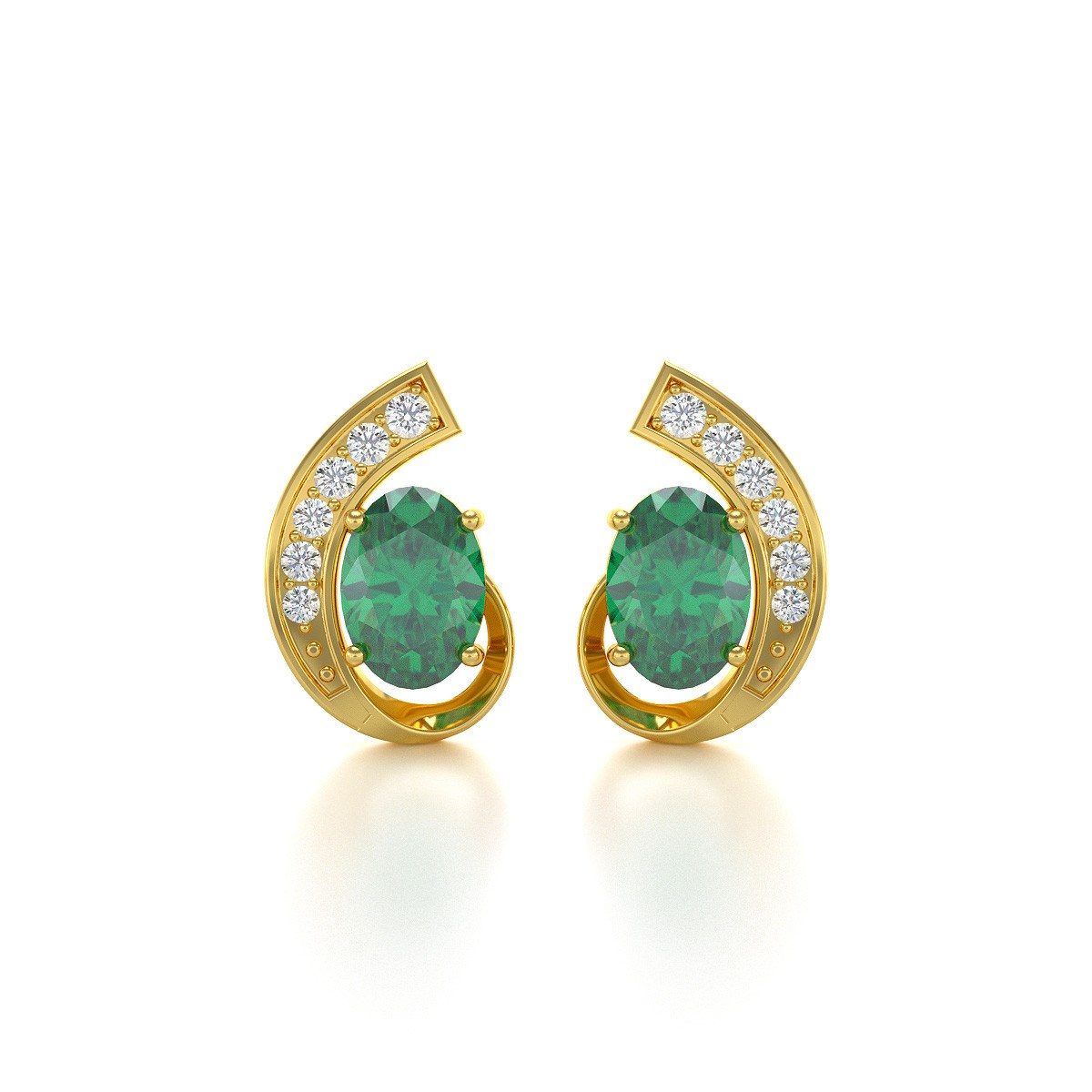 Boucles d'oreilles ADEN Or 585 Jaune Emeraude et Diamants 2.10grs