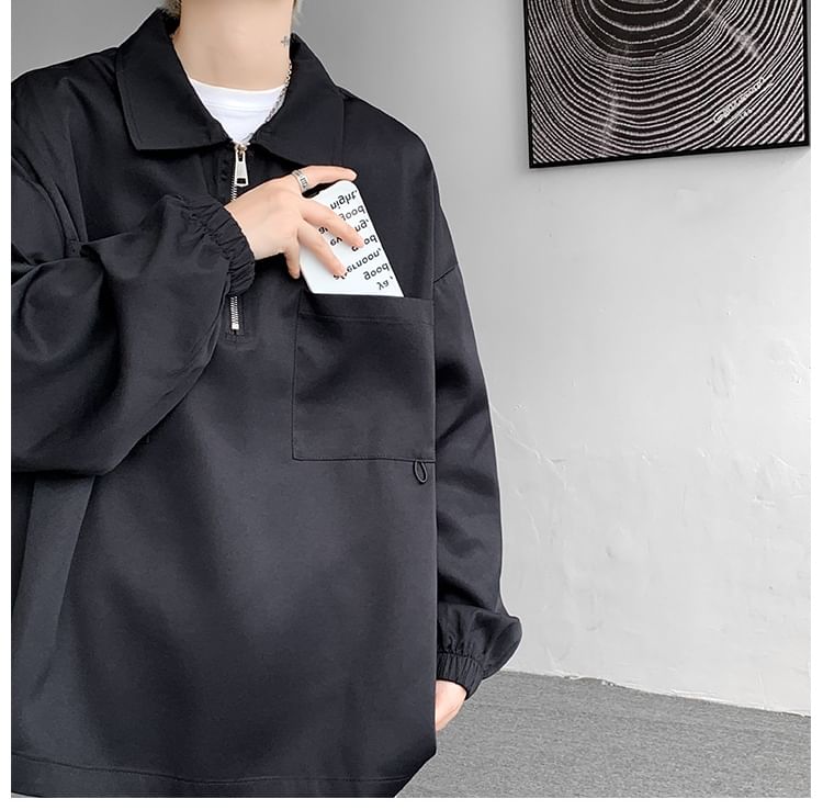 POSI - Sweatshirt met lange mouwen, effen polohals en halve rits