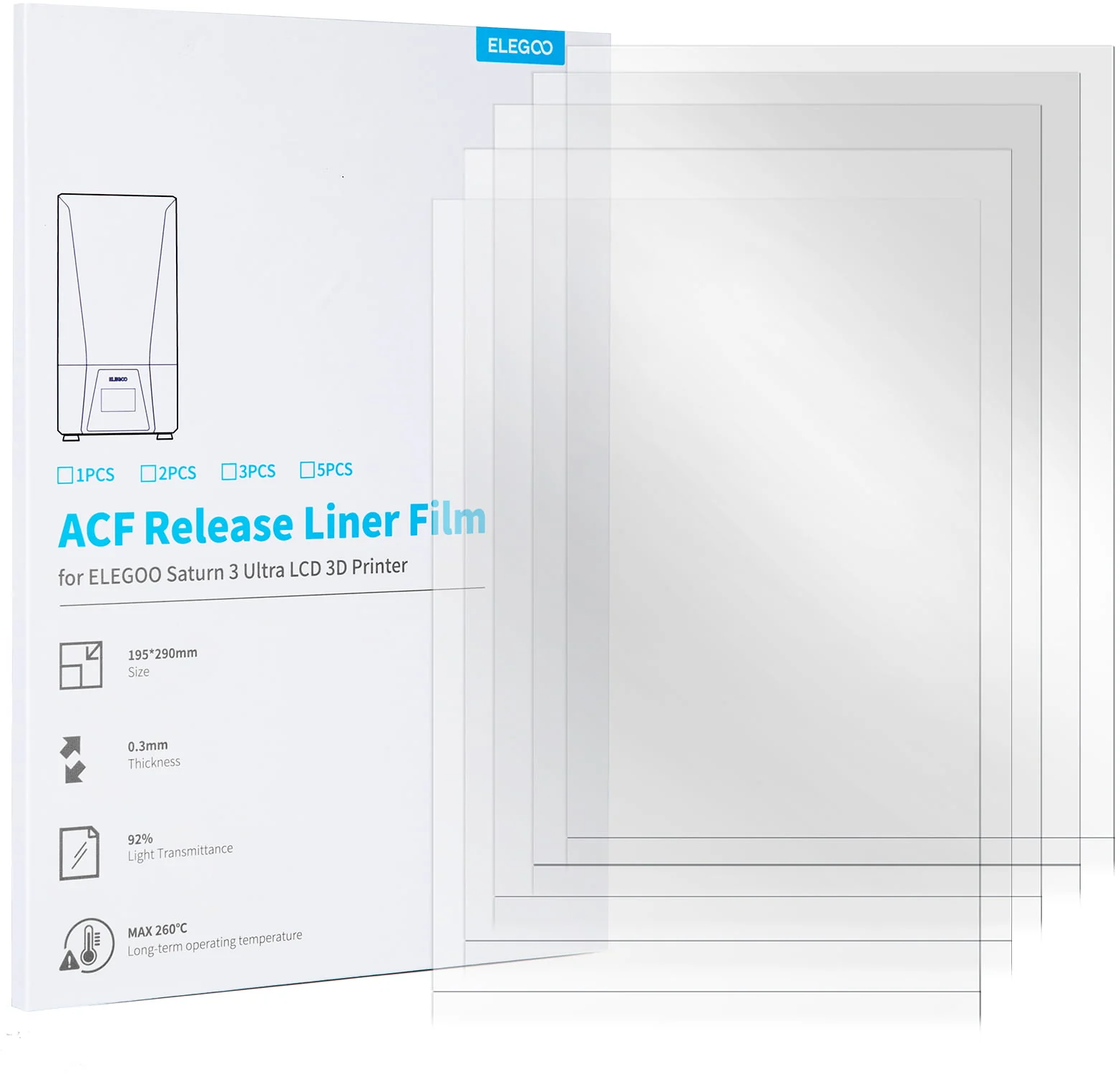 Elegoo  ACF Folie 5er-Set, Saturn 3/Ultra    Trennfolie mit geringer Trennspannung für schnelles Drucken mit LCD-3D-Druckern