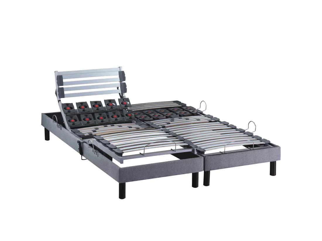 Sommier électrique de relaxation lattes + plots tissu gris clair 2x90x200