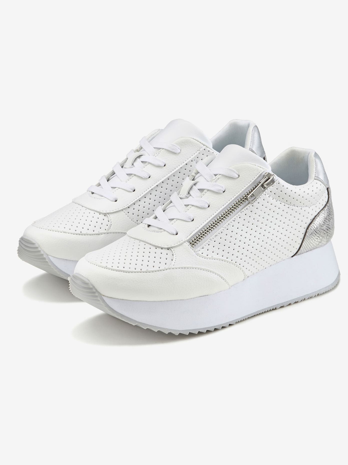 Baskets sneakers compensées avec empiècements métalliques tendance et glissière décorative raffinée