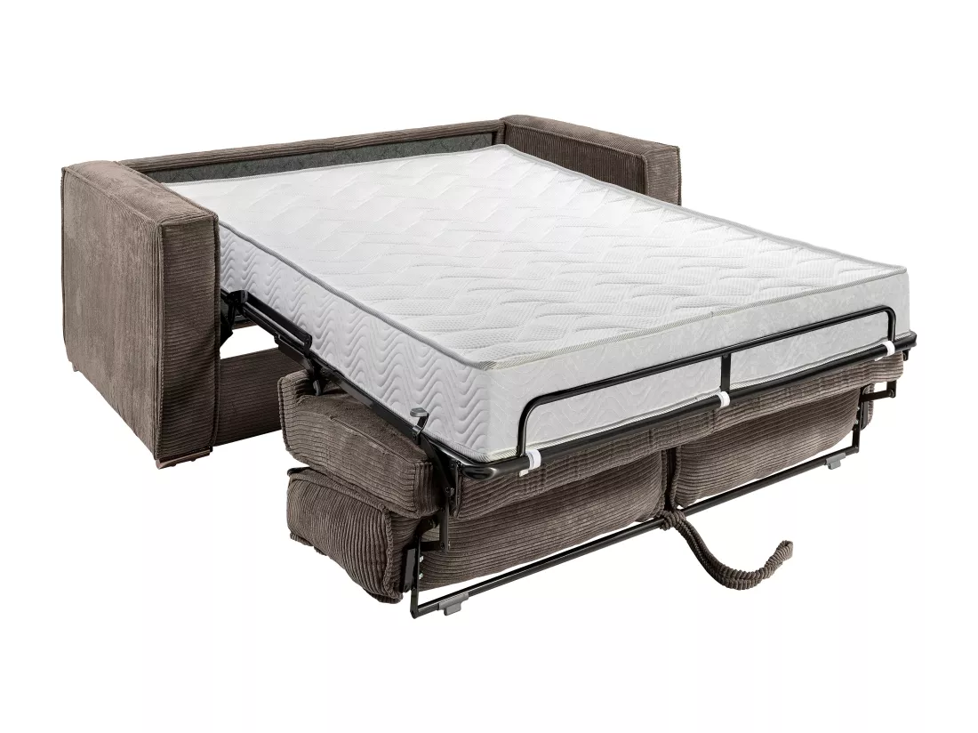 Canapé 4 places convertible express en velours côtelé marron - Couchage à lattes larges 160 cm - Matelas 18 cm LORETO