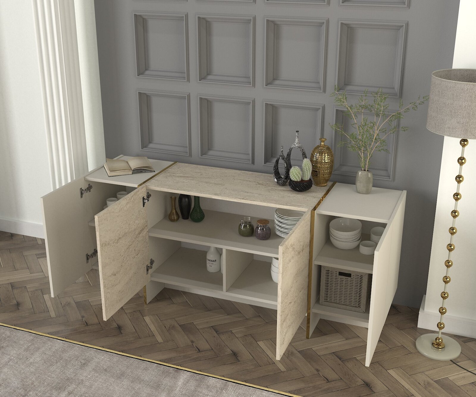 Sideboard - beige - Granit Optik - 180 cm