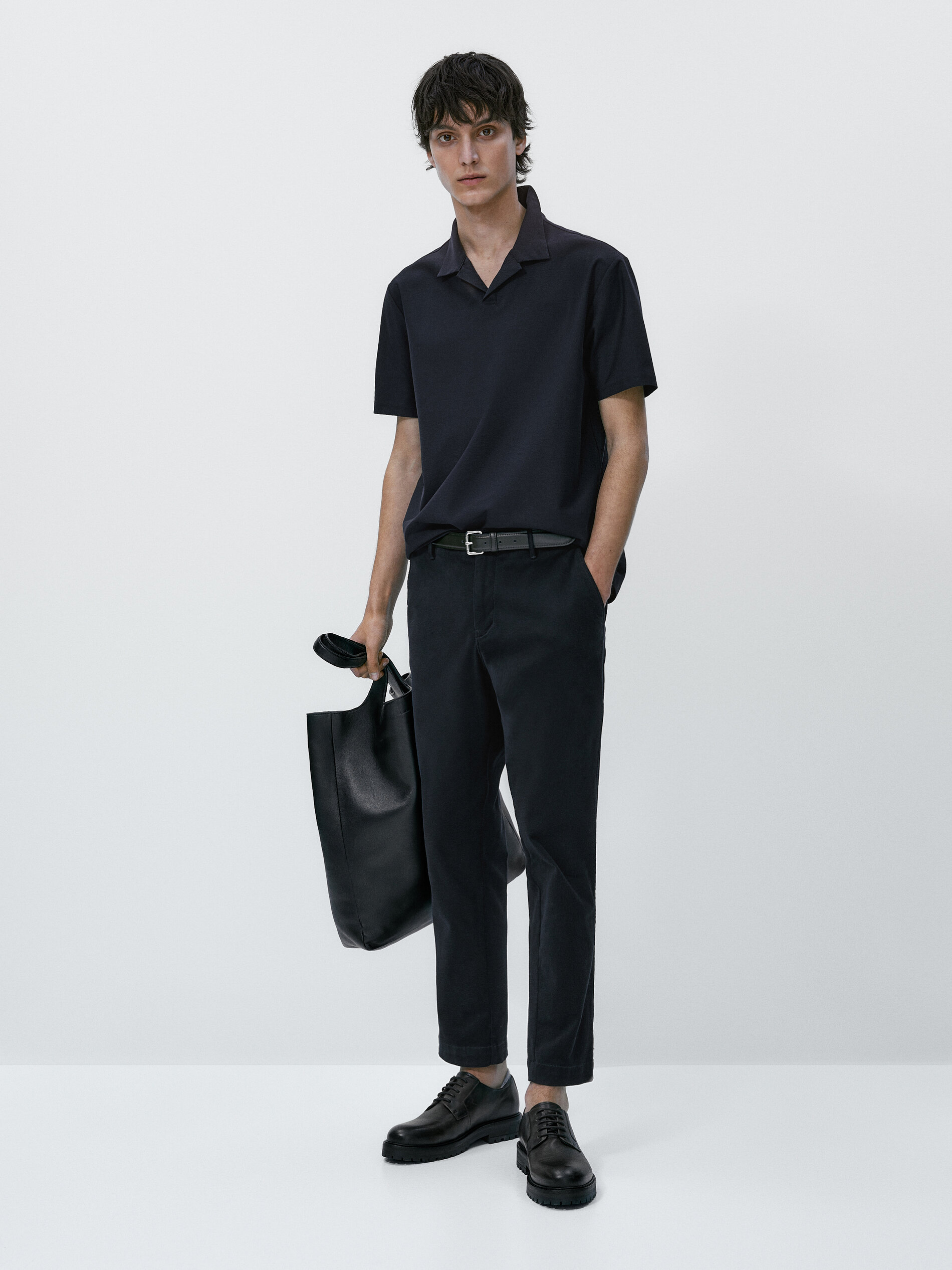 Camisa polo curta estilo mangá com micro sarja - AZUL MARINO