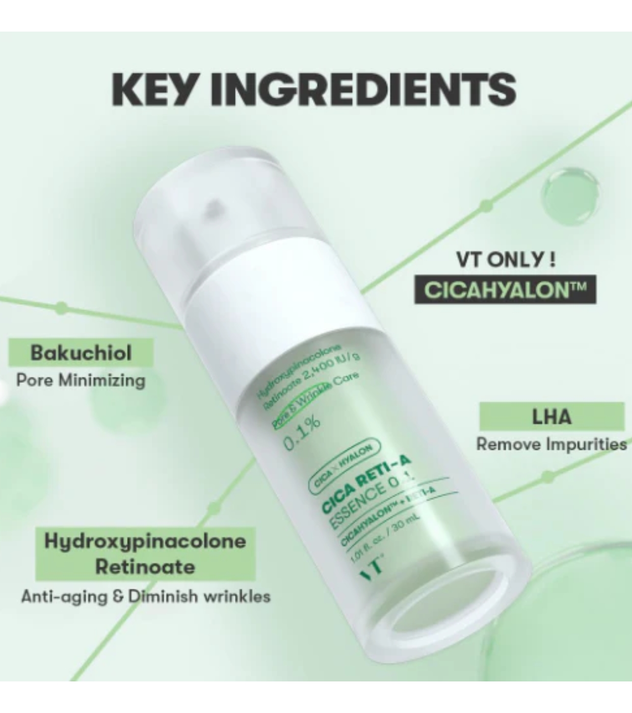 VT Cosmetics - Essência facial refina os poros CICA Reti-A 0.1