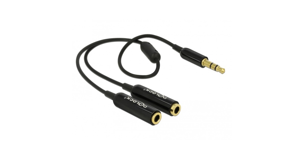 DeLOCKCable audio splitter stereo jack male 3.5mm > 2x stereo jack female splitterkabel  (Zwart)